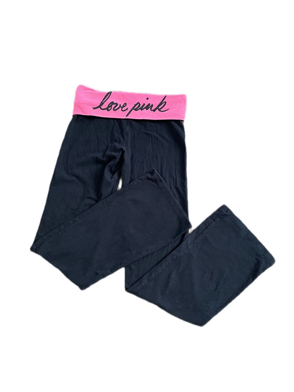Y2K Pink Victoria's Secret Yoga Pants Women's Black Pink Foldover Waist Flare
